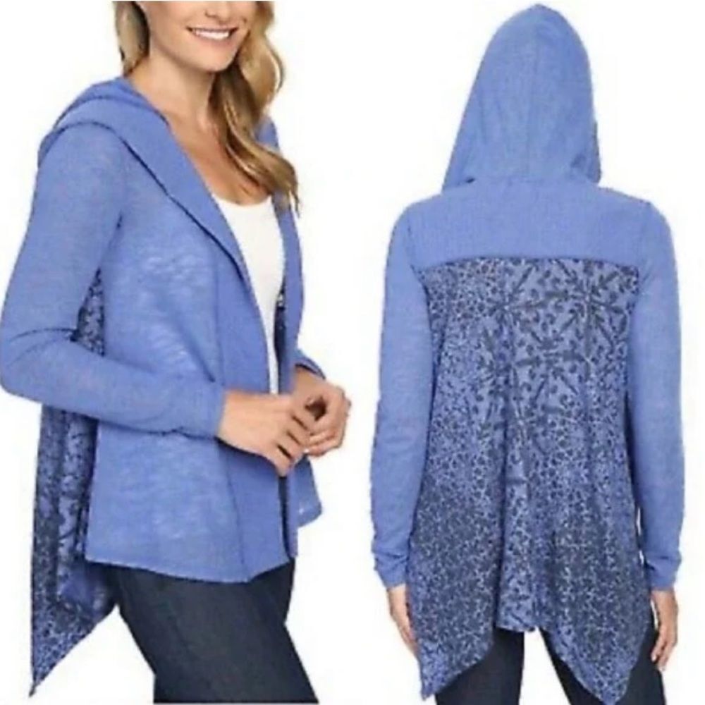 prAna Hilo Duster Blue Open Front Hooded Cardigan Sweater. Size Small
